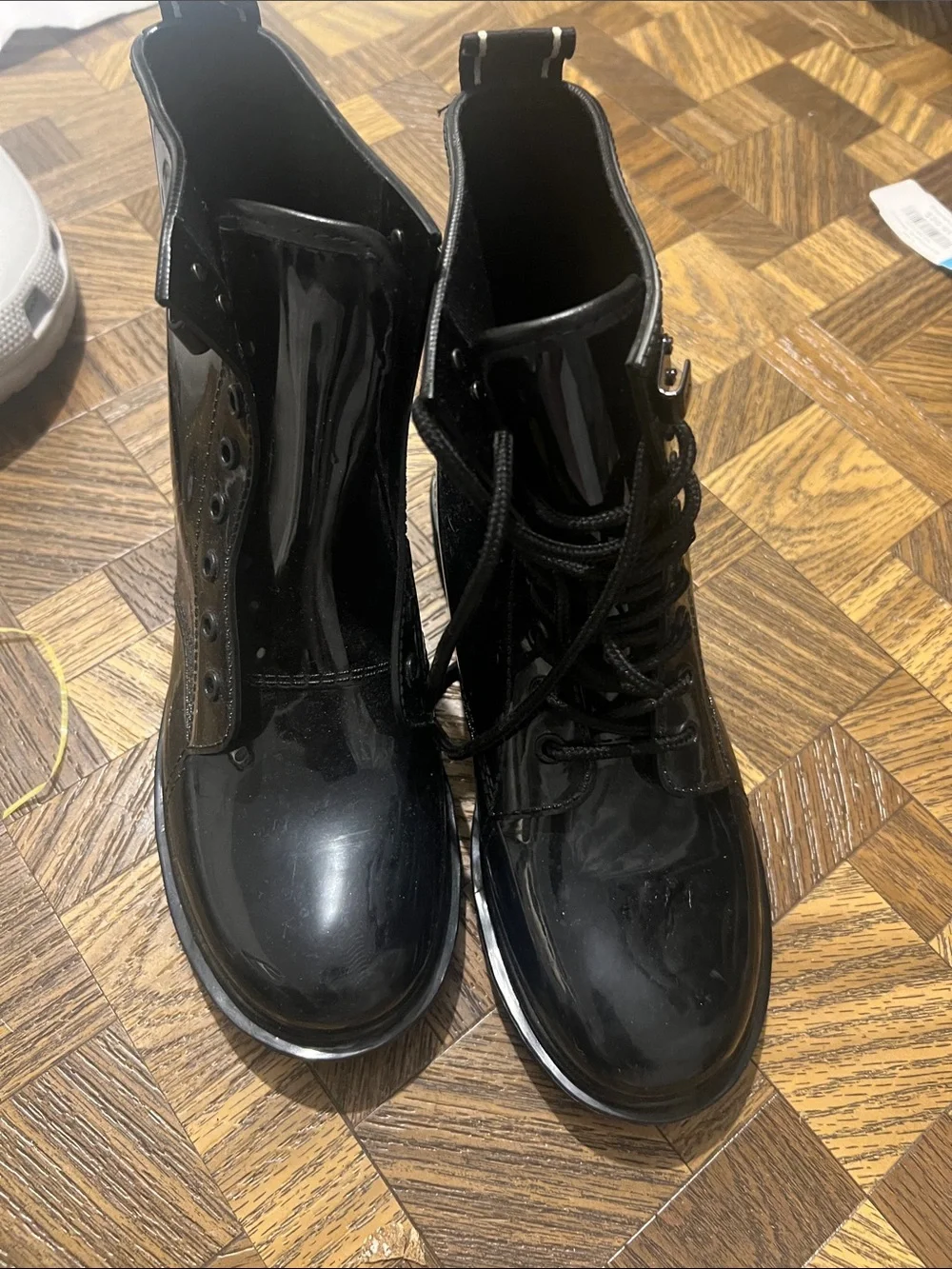 Michael Kors Glossy Black Lace-Up Combat Boots